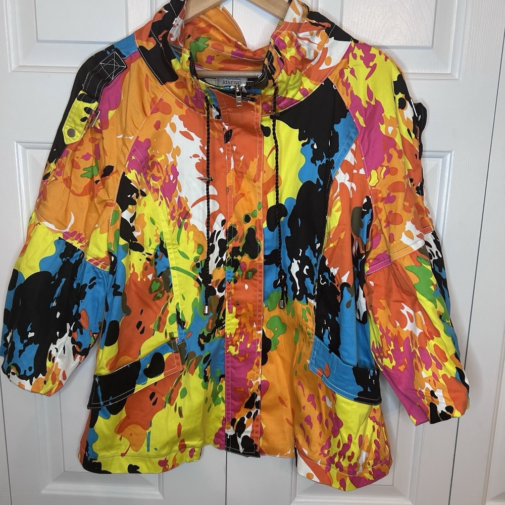Just B Jacket Womens‎ Sz XL Vtg Vibrant Colors Buckles Lightweight Wearable Art